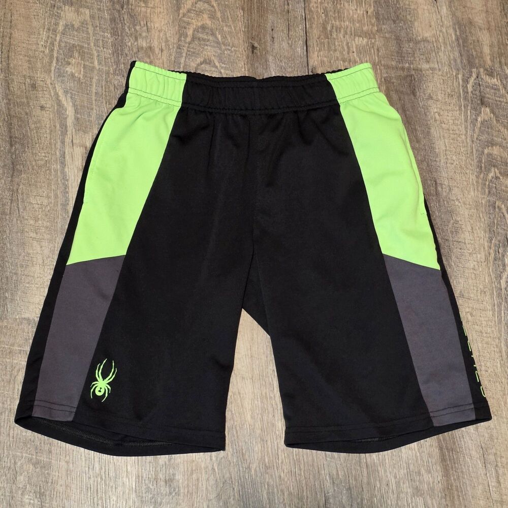 Spyder Boy's Youth Large Athletic Shorts Black Green Polyester Basketball Casual